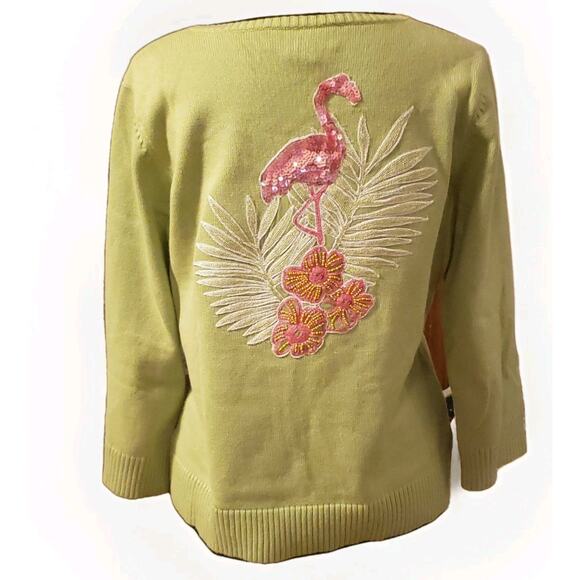 Vintage Susan Bristol Med Cardigan Sweater Hand Embroidered Knit Flamingo Retro - Picture 2 of 7